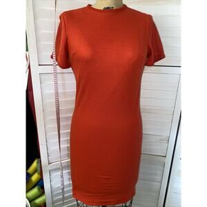 Vintage 60s Pique Knit Orange Mod Sheathe Pencil Dress Sz Small